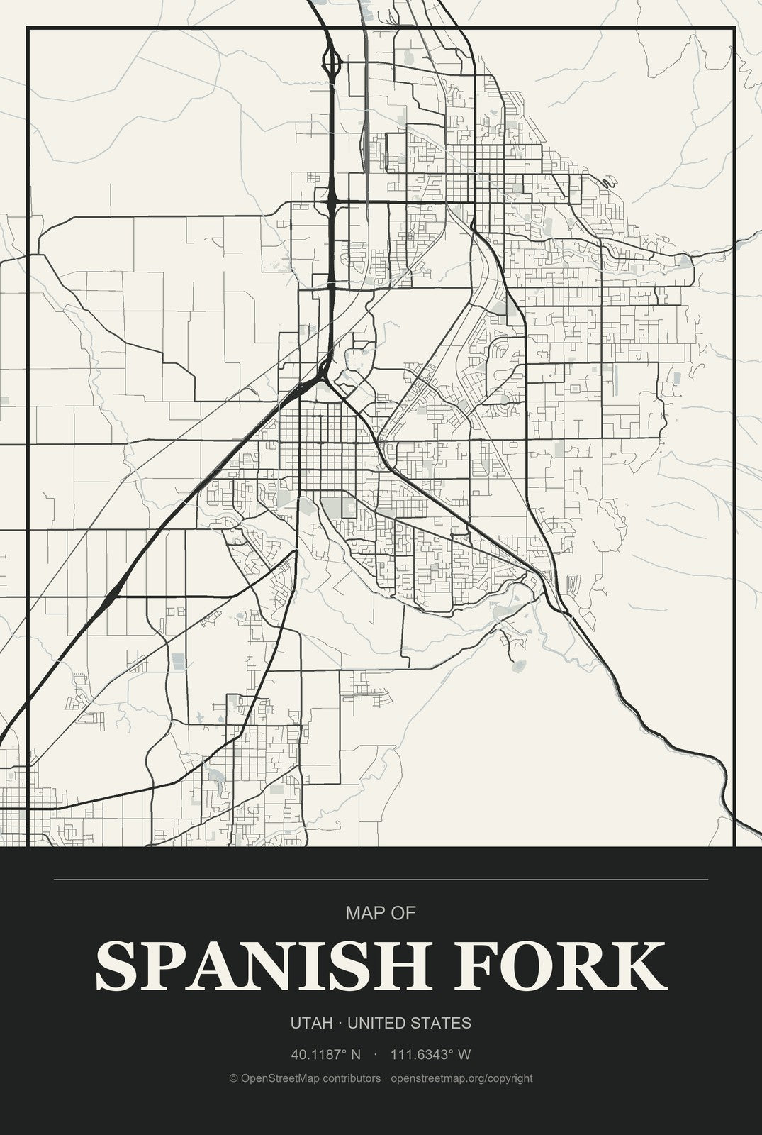 Spanish Fork, Utah City Map Aluminum Sign in Museum Plaque style