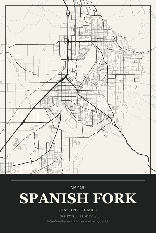 Spanish Fork, Utah City Map Aluminum Sign in Museum Plaque style