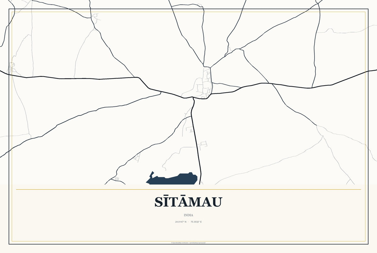 Sītāmau, India City Map Aluminum Sign in Citrine Modern style