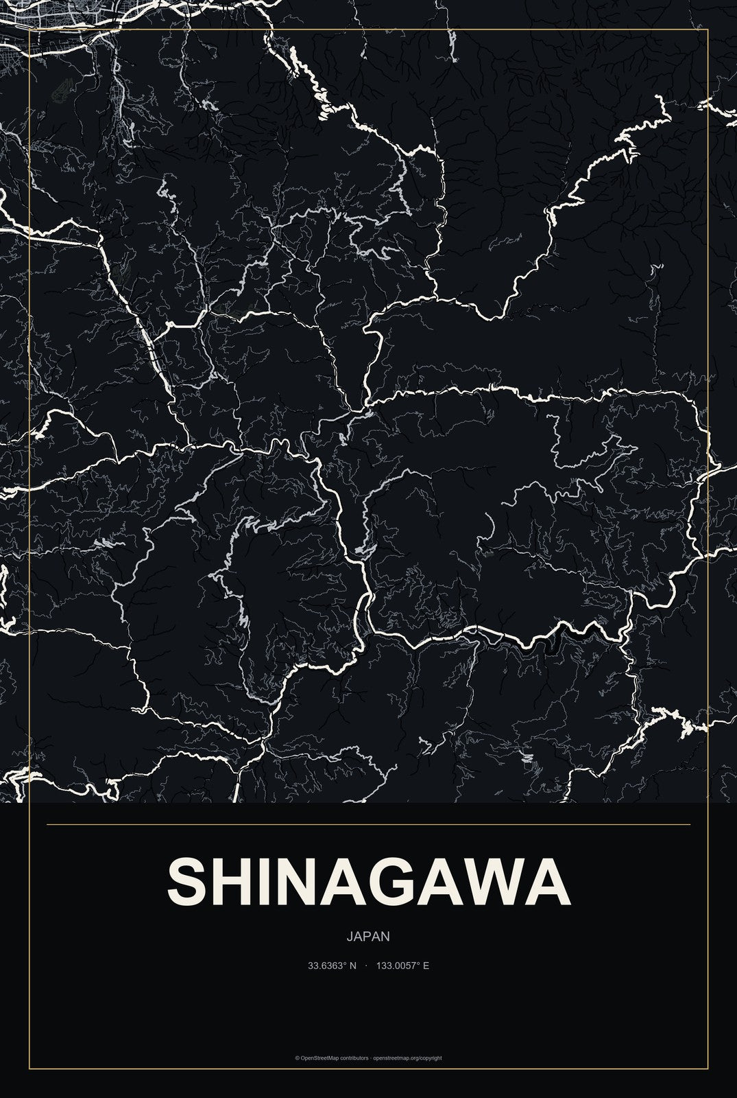 Shinagawa, Japan City Map Aluminum Sign in Metropolitan Noir style