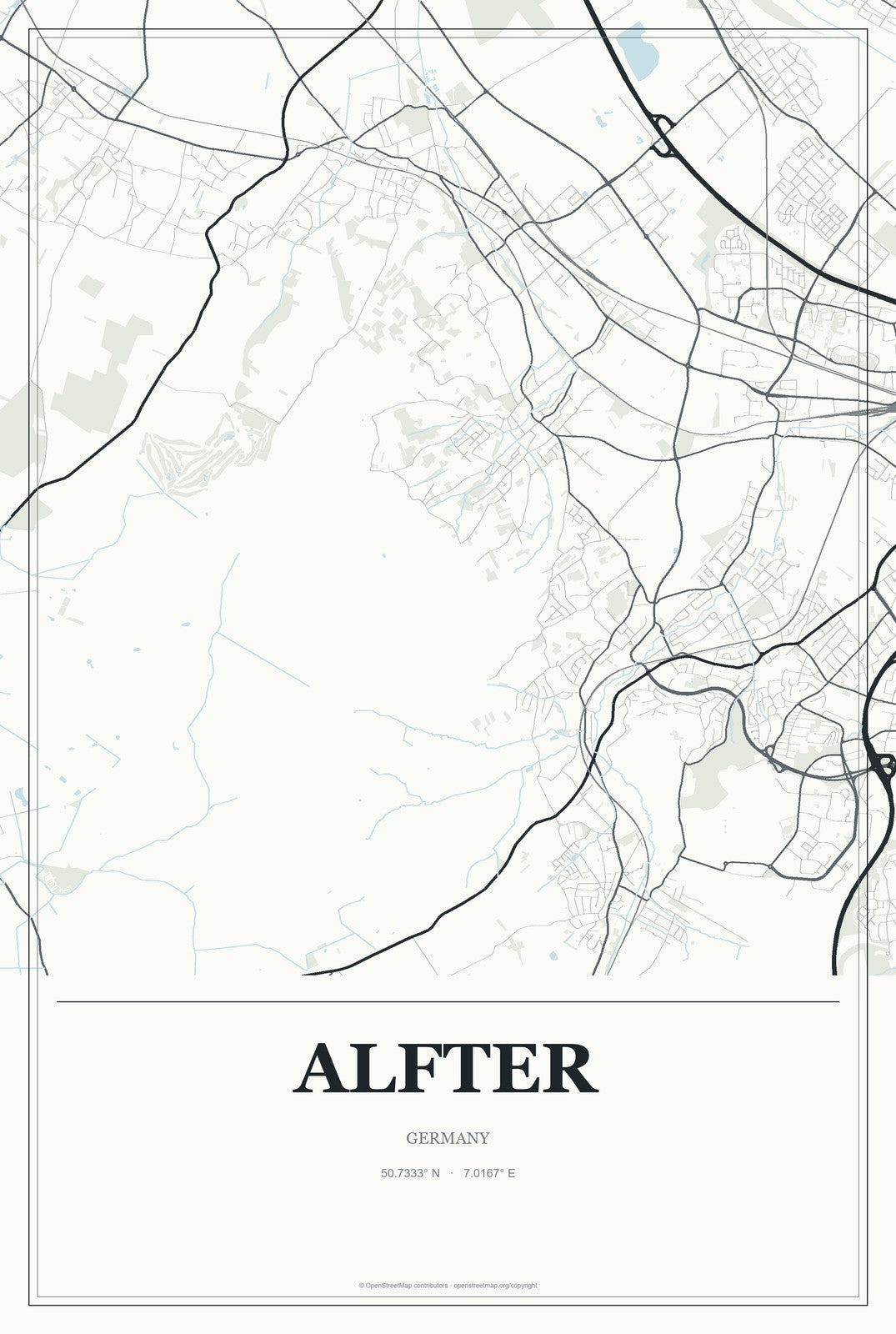 Alfter, Germany City Map Aluminum Sign in Gallery Air style