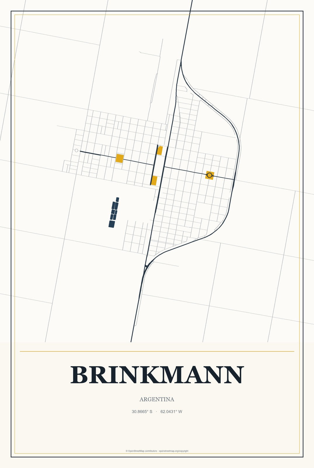 Brinkmann, Argentina City Map Aluminum Sign in Citrine Modern style