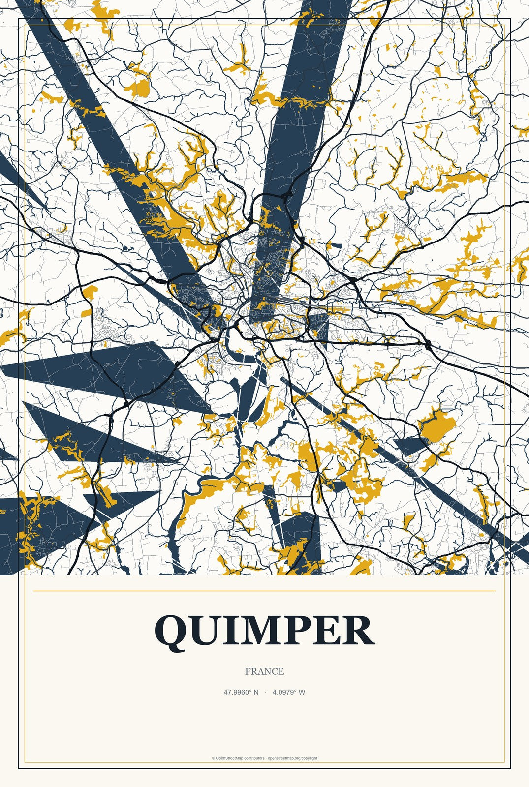 Quimper, France City Map Aluminum Sign in Citrine Modern style