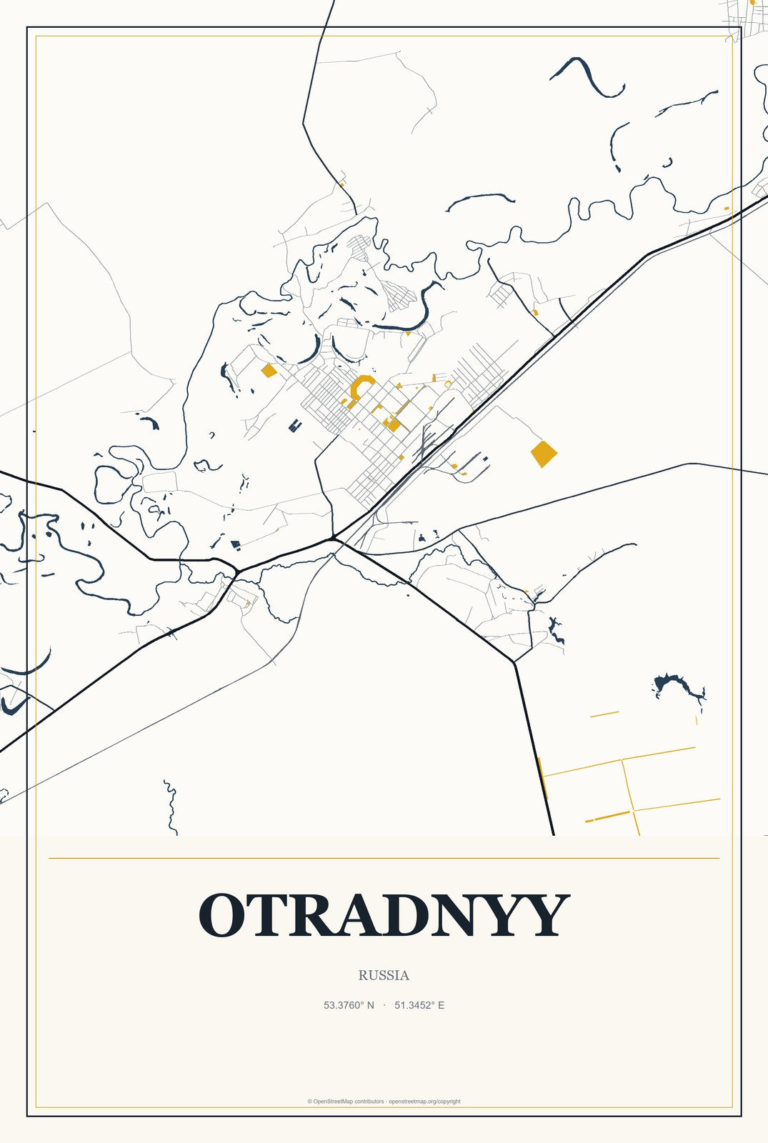 Otradnyy, Russia City Map Aluminum Sign in Citrine Modern style