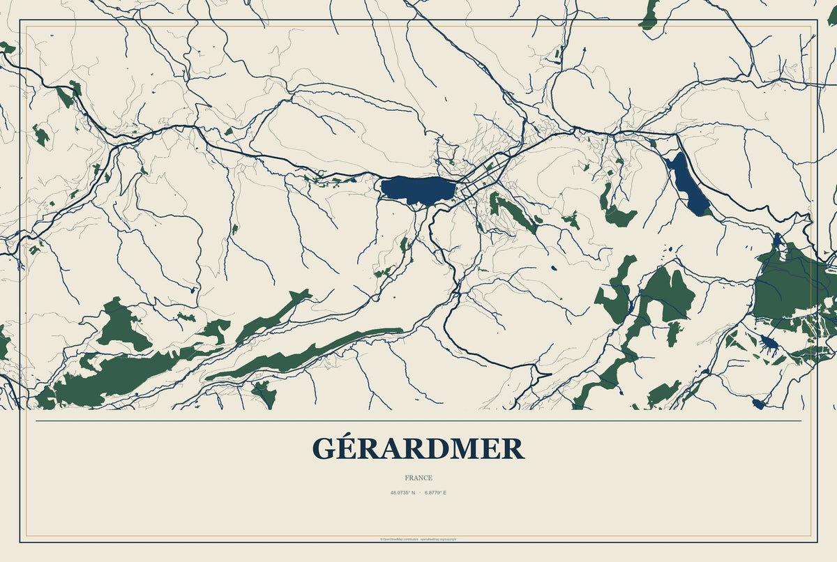 Gérardmer, France City Map Aluminum Sign in Coastal Cutout style