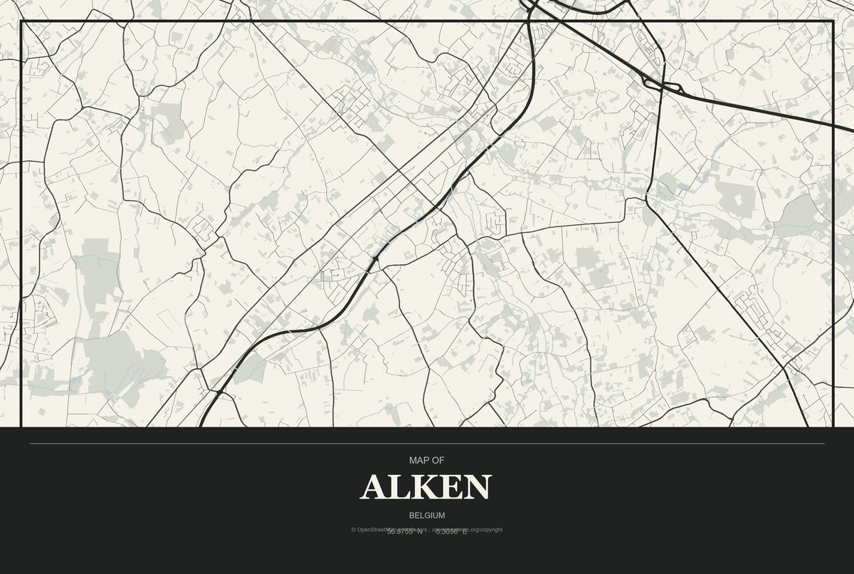 Alken, Belgium City Map Aluminum Sign in Museum Plaque style