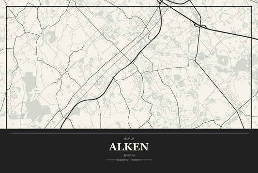 Alken, Belgium City Map Aluminum Sign in Museum Plaque style
