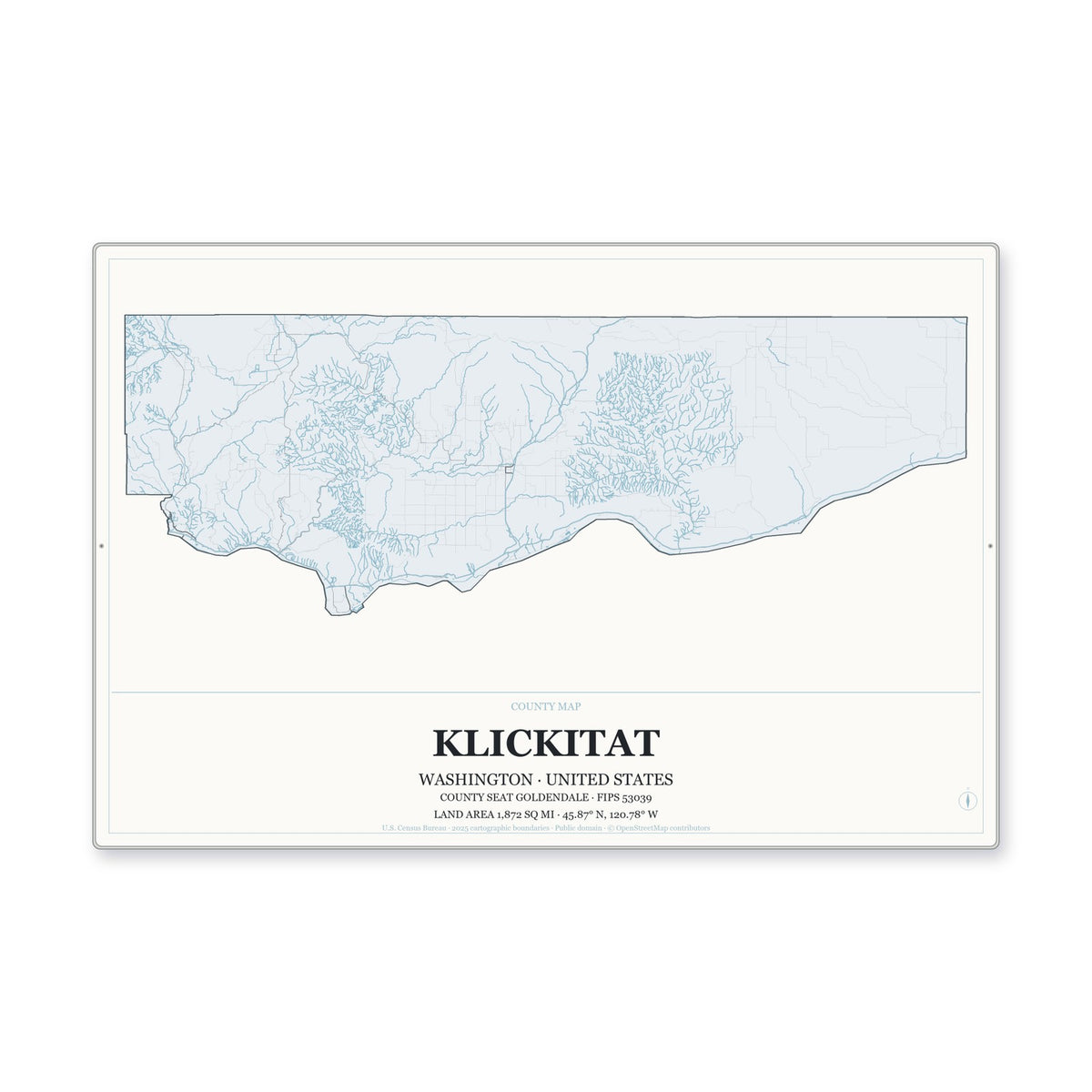 Klickitat County, Washington Map Aluminum Sign in Gallery Air style