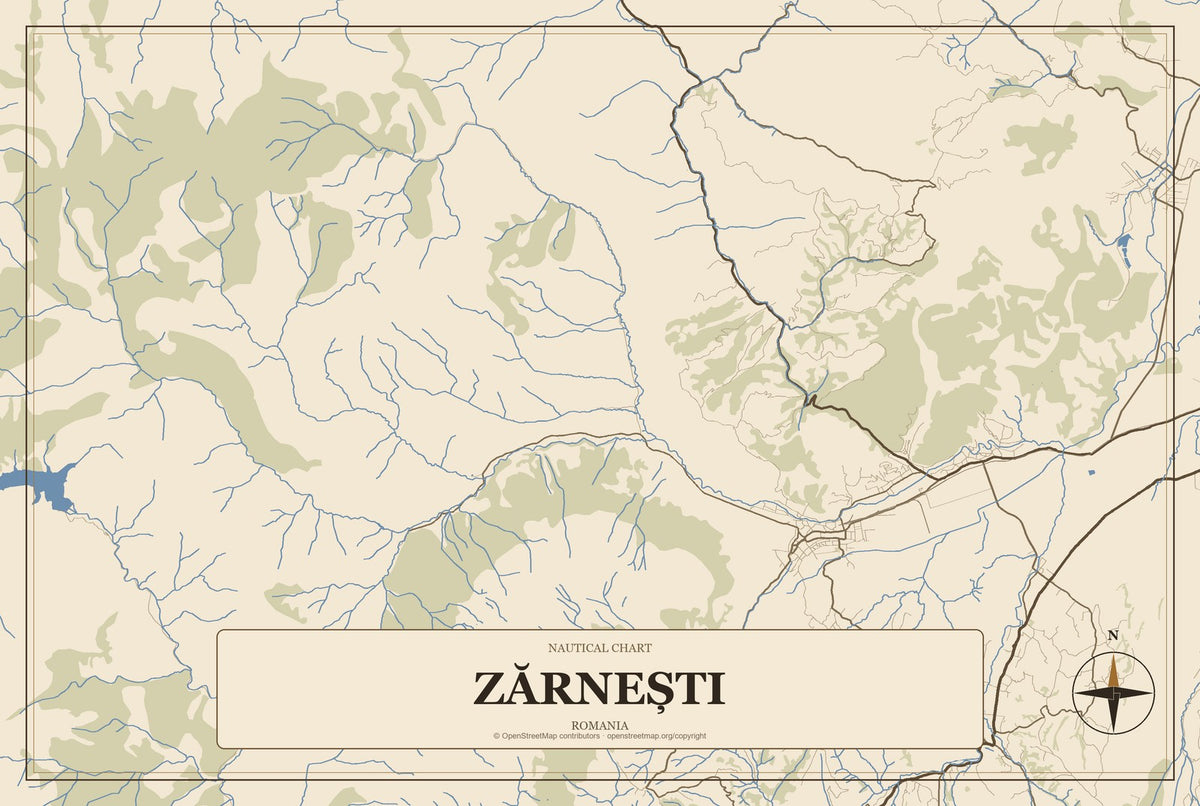 Zărnești, Romania City Map Aluminum Sign in Heritage Nautical style