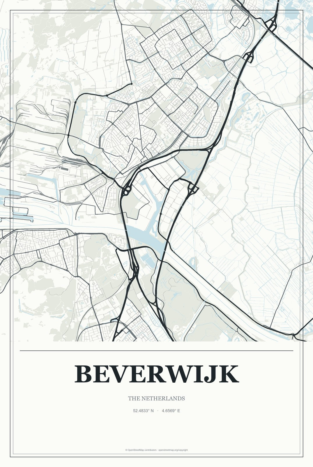 Beverwijk, The Netherlands City Map Aluminum Sign in Gallery Air style