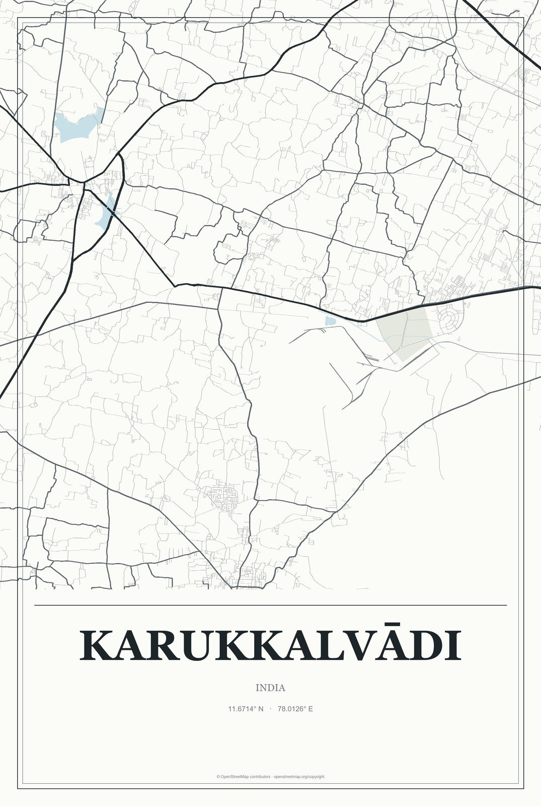 Karukkalvādi, India City Map Aluminum Sign in Gallery Air style