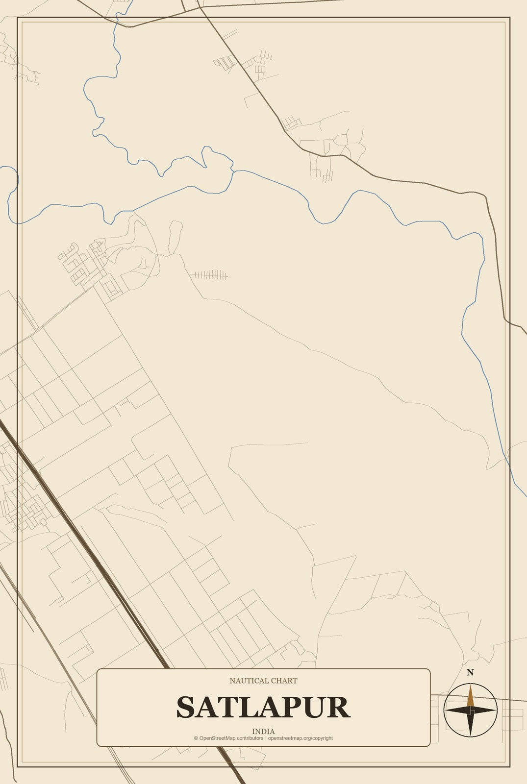 Satlapur, India City Map Aluminum Sign in Heritage Nautical style