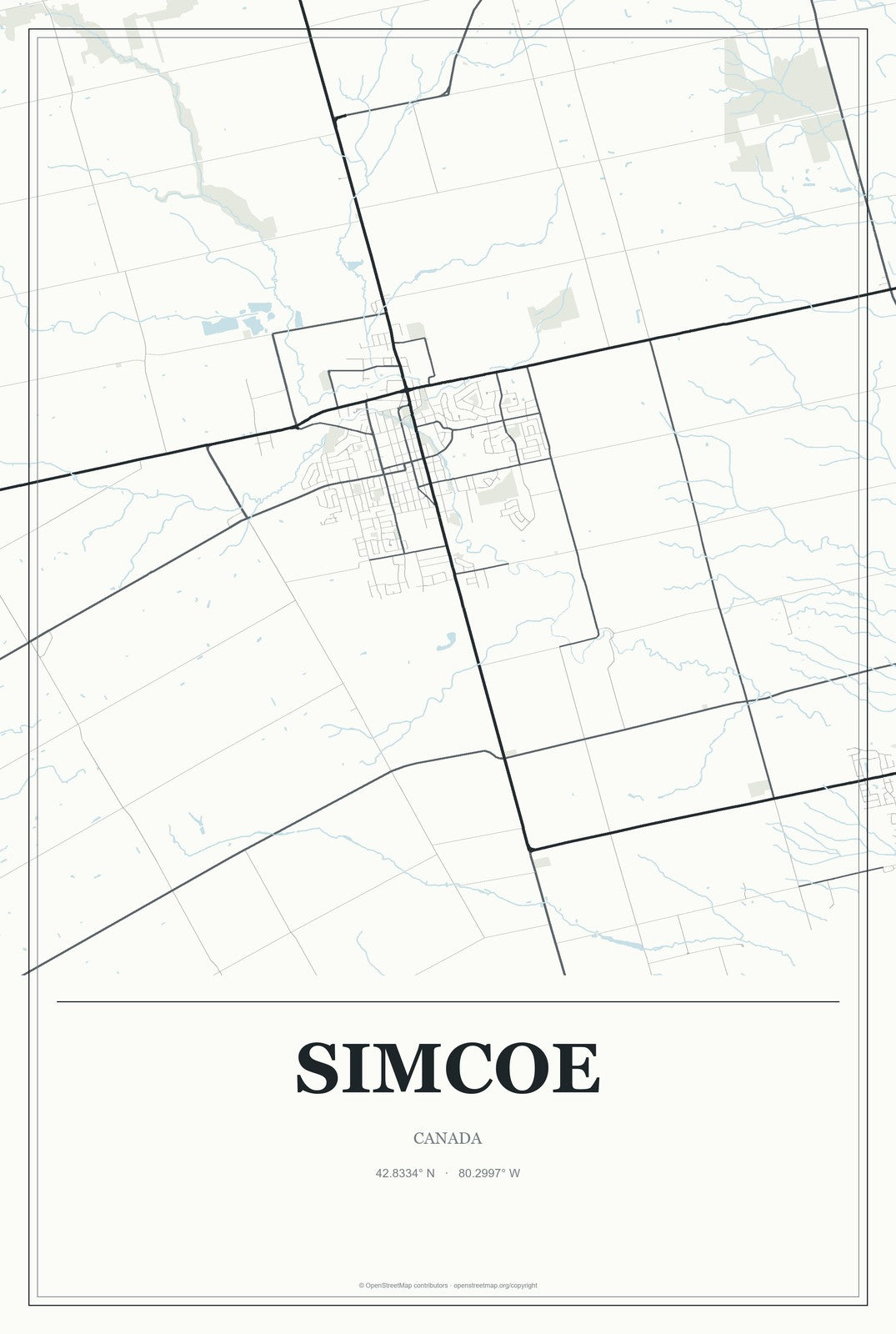 Simcoe, Canada City Map Aluminum Sign in Gallery Air style