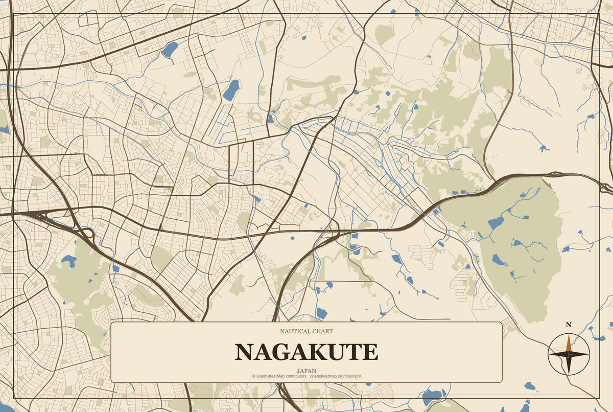 Nagakute, Japan City Map Aluminum Sign in Heritage Nautical style