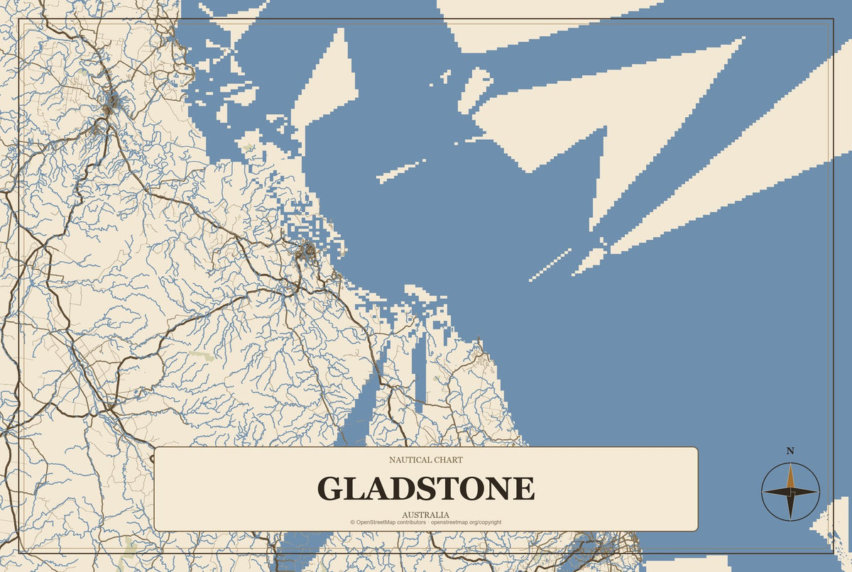 Gladstone, Australia City Map Aluminum Sign in Heritage Nautical style