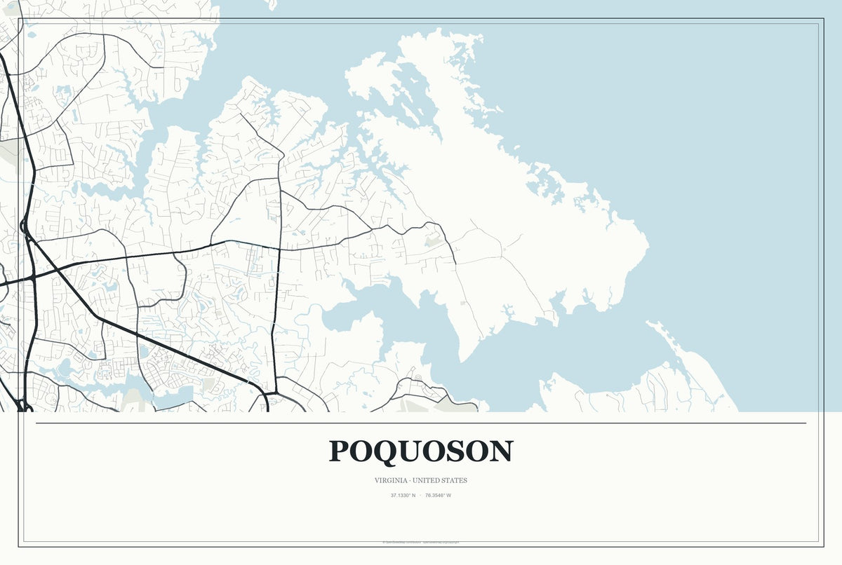 Poquoson, Virginia City Map Aluminum Sign in Gallery Air style