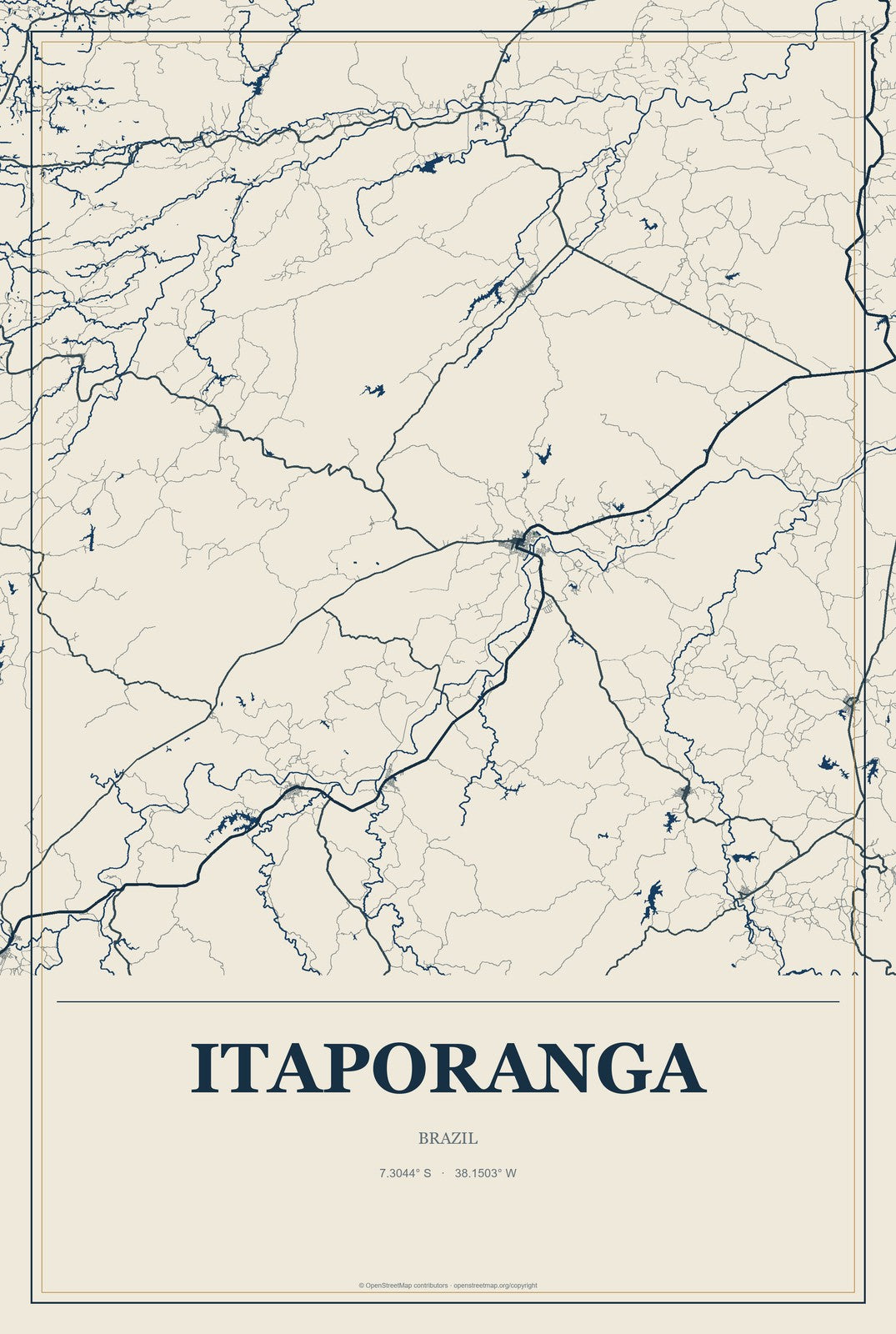 Itaporanga, São Paulo, Brazil City Map Aluminum Sign in Coastal Cutout style