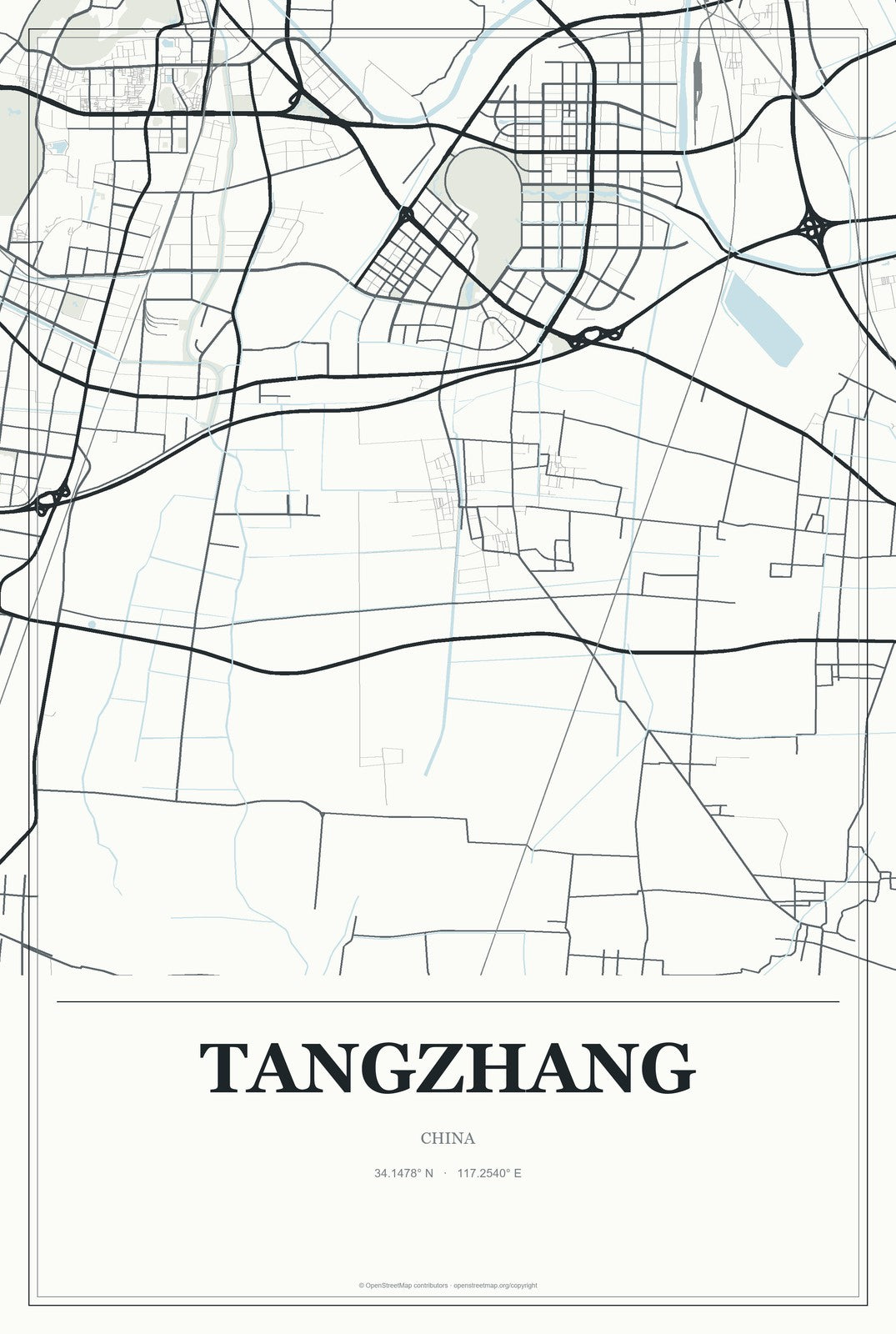 Tangzhang, China City Map Aluminum Sign in Gallery Air style
