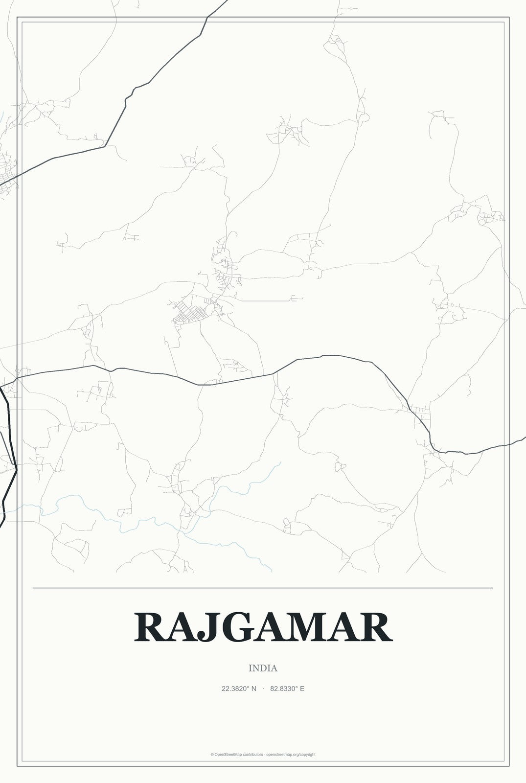 Rajgamar, India City Map Aluminum Sign in Gallery Air style