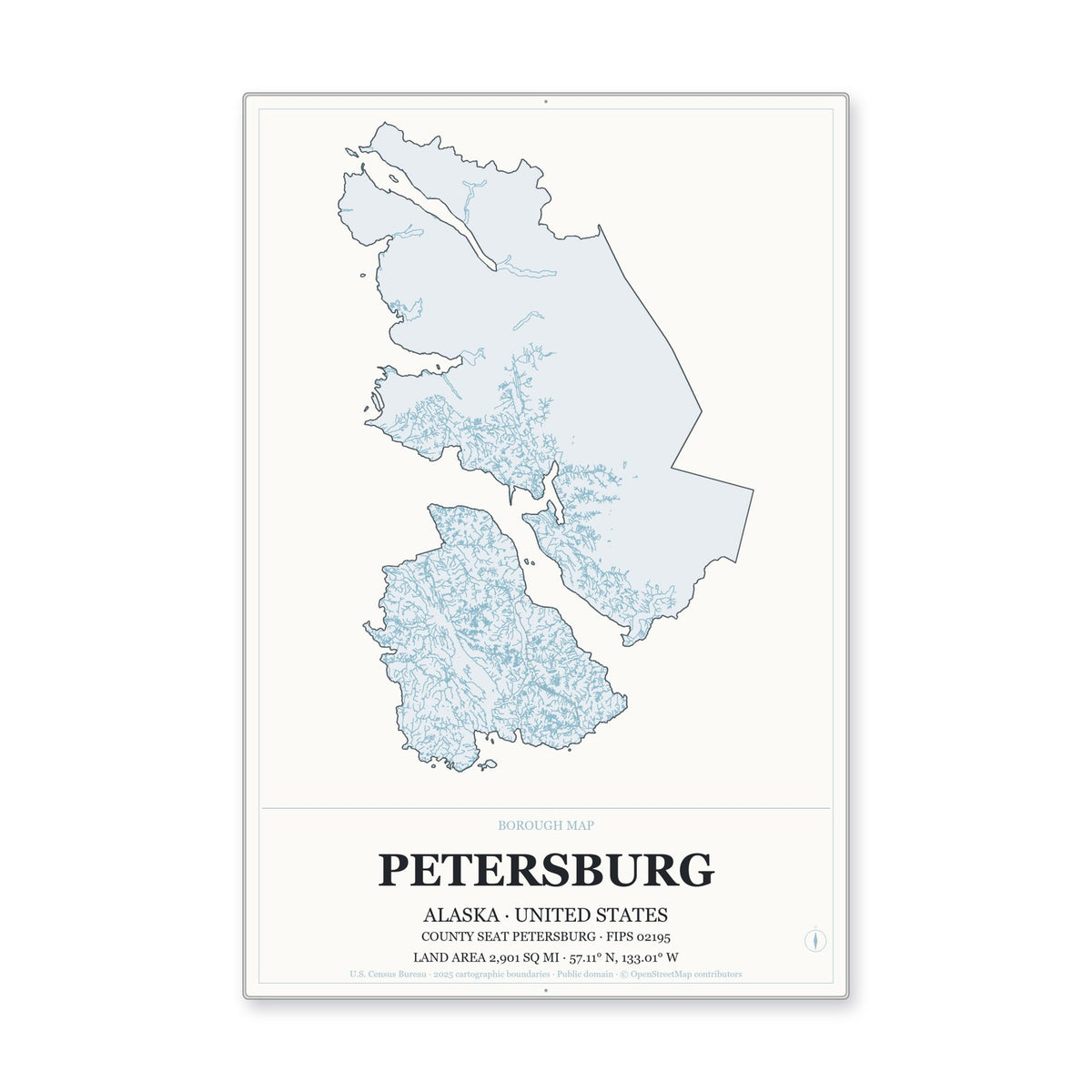 Petersburg Borough, Alaska Map Aluminum Sign in Gallery Air style