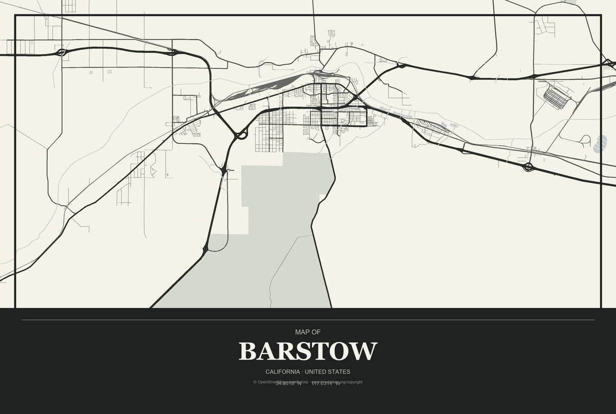 Barstow, California City Map Aluminum Sign in Museum Plaque style