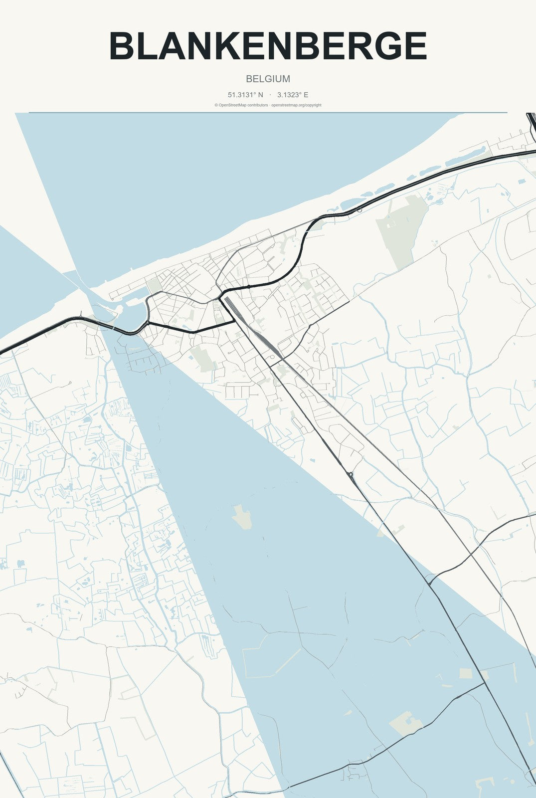 Blankenberge, Belgium City Map Aluminum Sign in Headline Atlas style