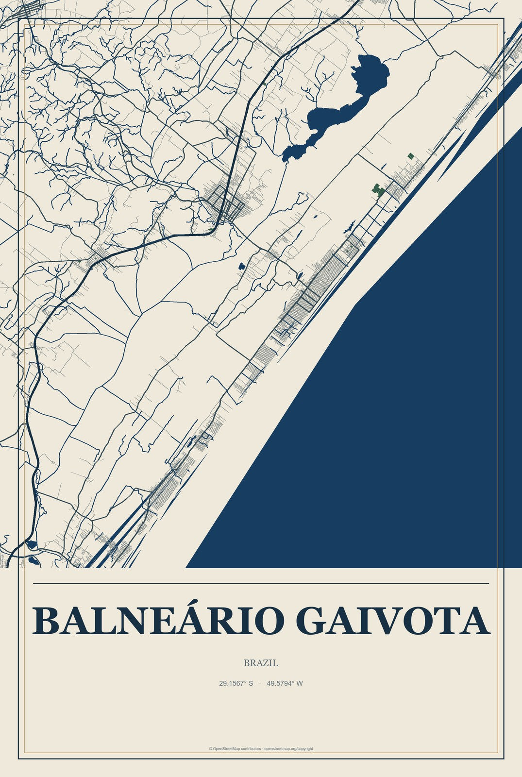 Balneário Gaivota, Brazil City Map Aluminum Sign in Coastal Cutout style