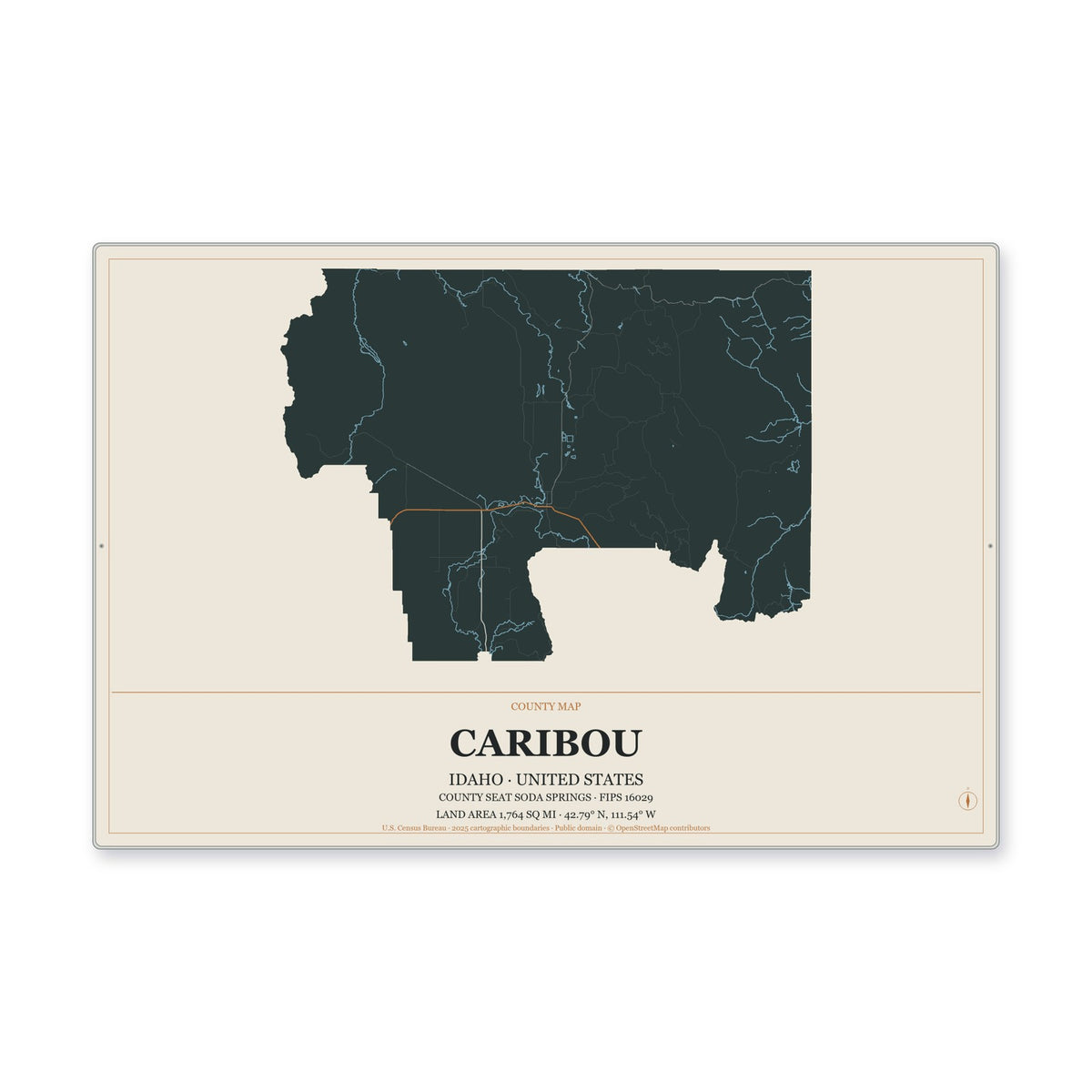 Caribou County, Idaho Map Aluminum Sign in Headline Atlas style