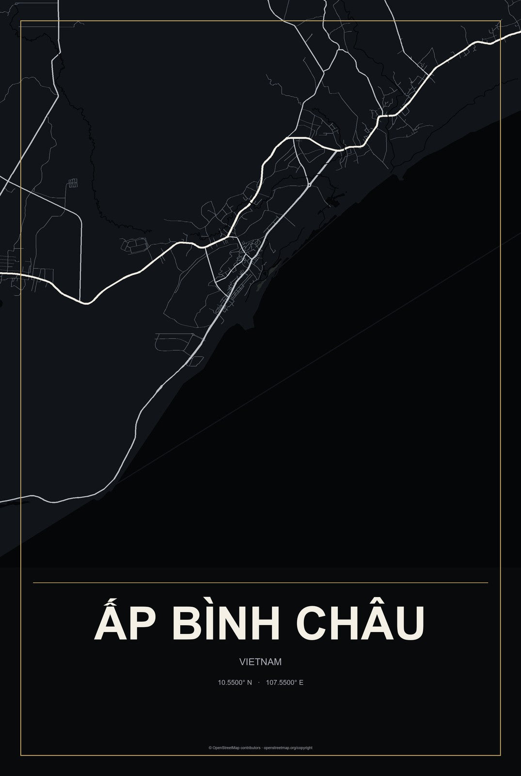 Ấp Bình Châu, Vietnam City Map Aluminum Sign in Metropolitan Noir style