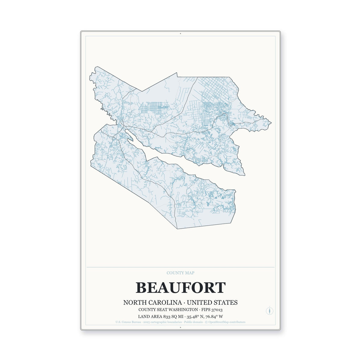 Beaufort County, North Carolina Map Aluminum Sign in Gallery Air style