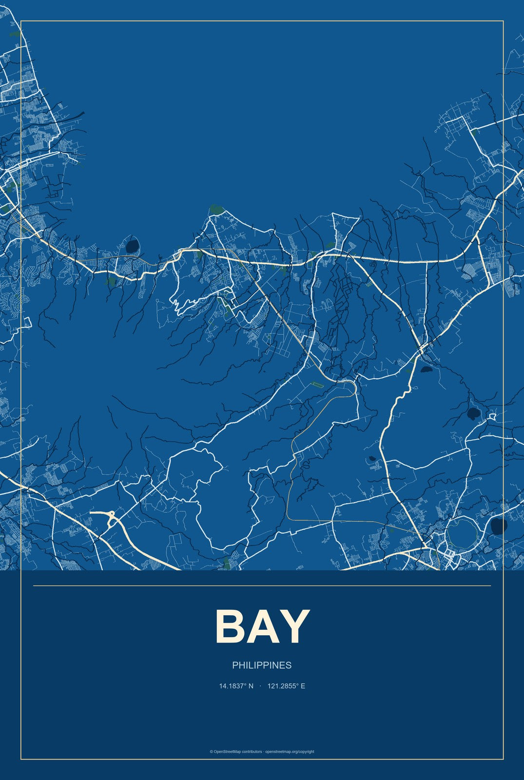 Bay, Philippines City Map Aluminum Sign in Harbor Cobalt style