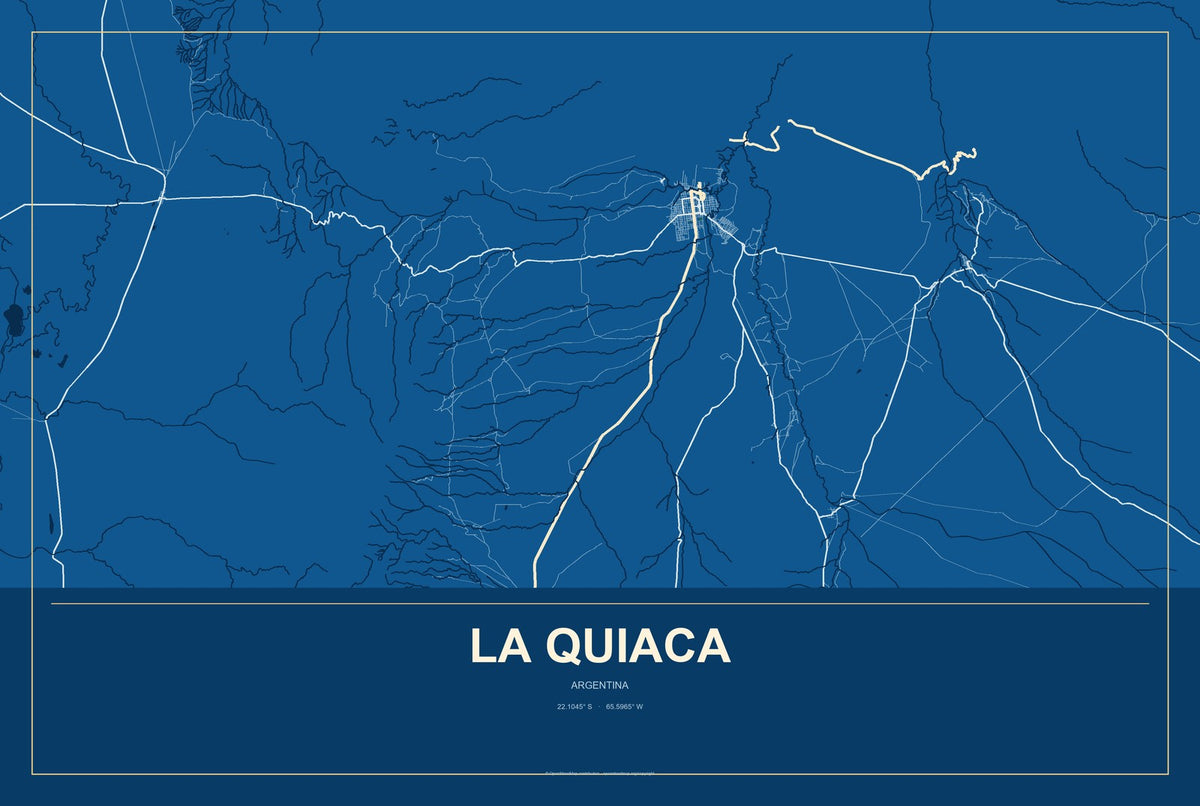 La Quiaca, Argentina City Map Aluminum Sign in Harbor Cobalt style
