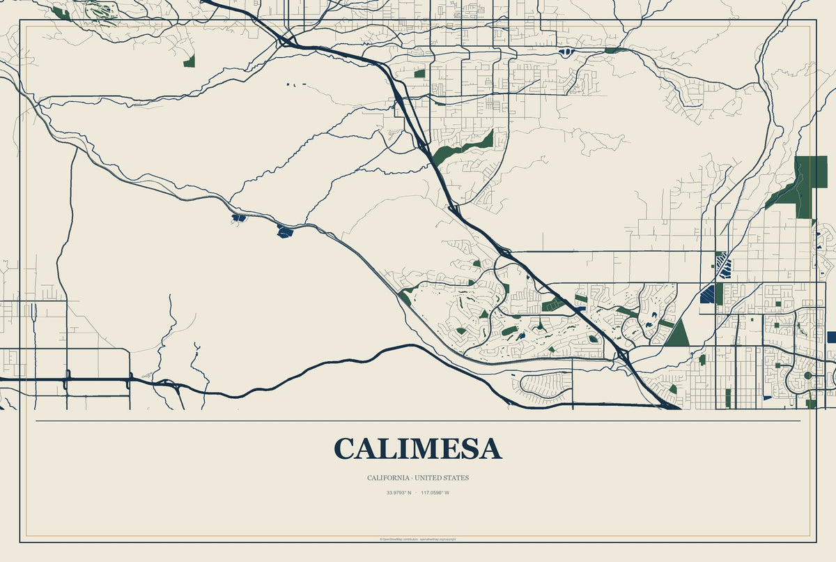 Calimesa, California City Map Aluminum Sign in Coastal Cutout style