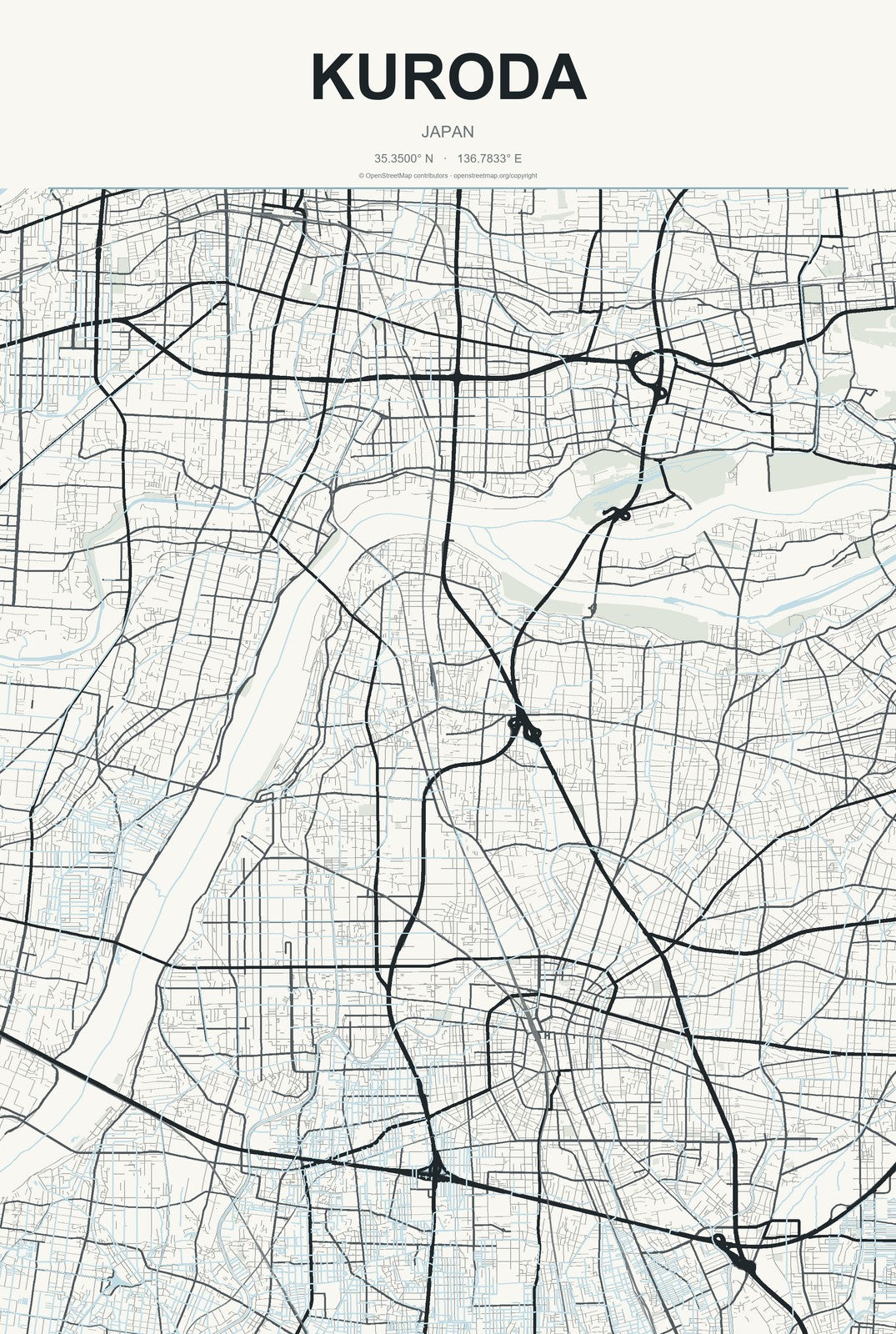 Kuroda, Japan City Map Aluminum Sign in Headline Atlas style