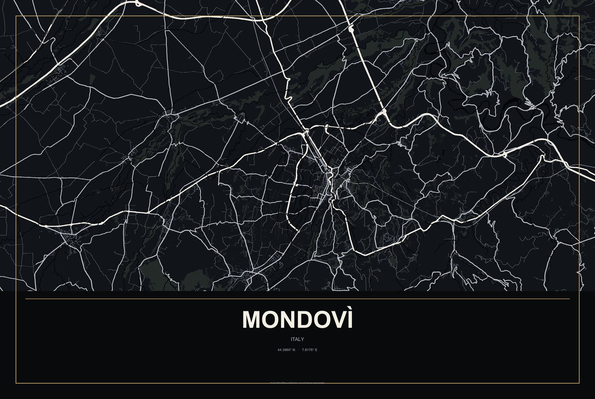 Mondovì, Italy City Map Aluminum Sign in Metropolitan Noir style