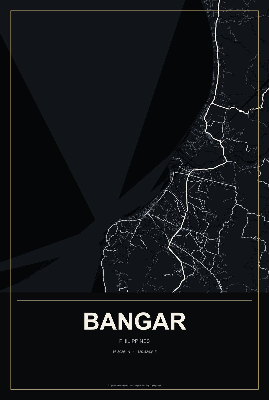 Bangar, Philippines City Map Aluminum Sign in Metropolitan Noir style