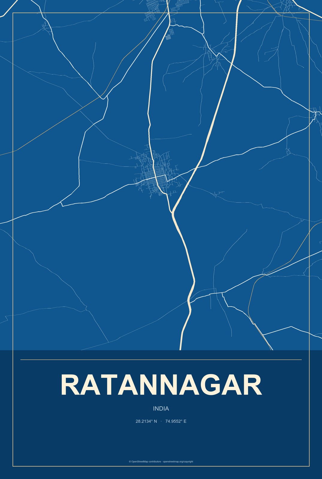 Ratannagar, India City Map Aluminum Sign in Harbor Cobalt style