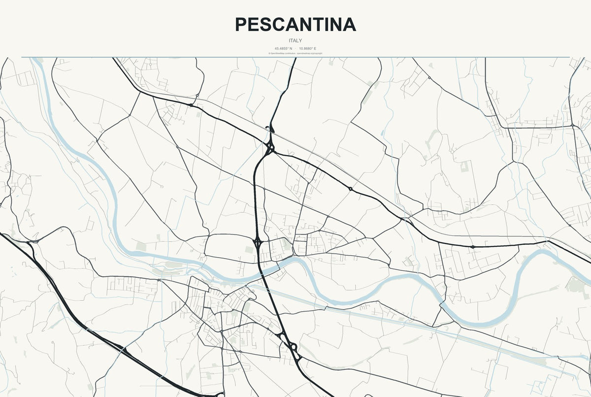 Pescantina, Italy City Map Aluminum Sign in Headline Atlas style