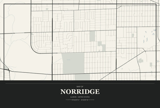 Norridge, Illinois City Map Aluminum Sign in Museum Plaque style