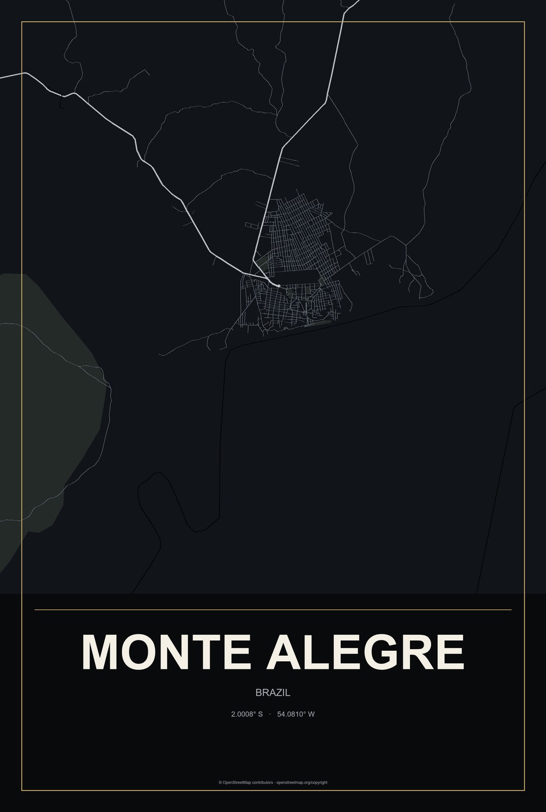 Monte Alegre, Rio Grande do Norte, Brazil City Map Aluminum Sign in Metropolitan Noir style