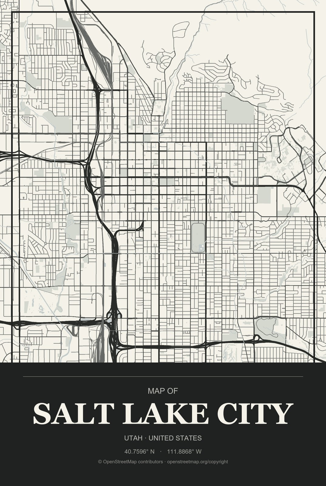 Salt Lake City, Utah City Map Aluminum Sign in Museum Plaque style