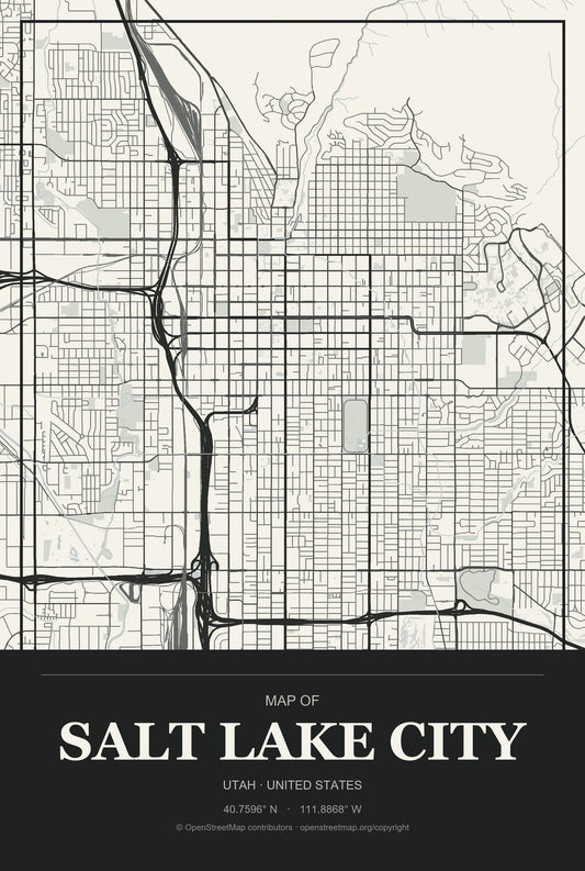 Salt Lake City, Utah City Map Aluminum Sign in Museum Plaque style