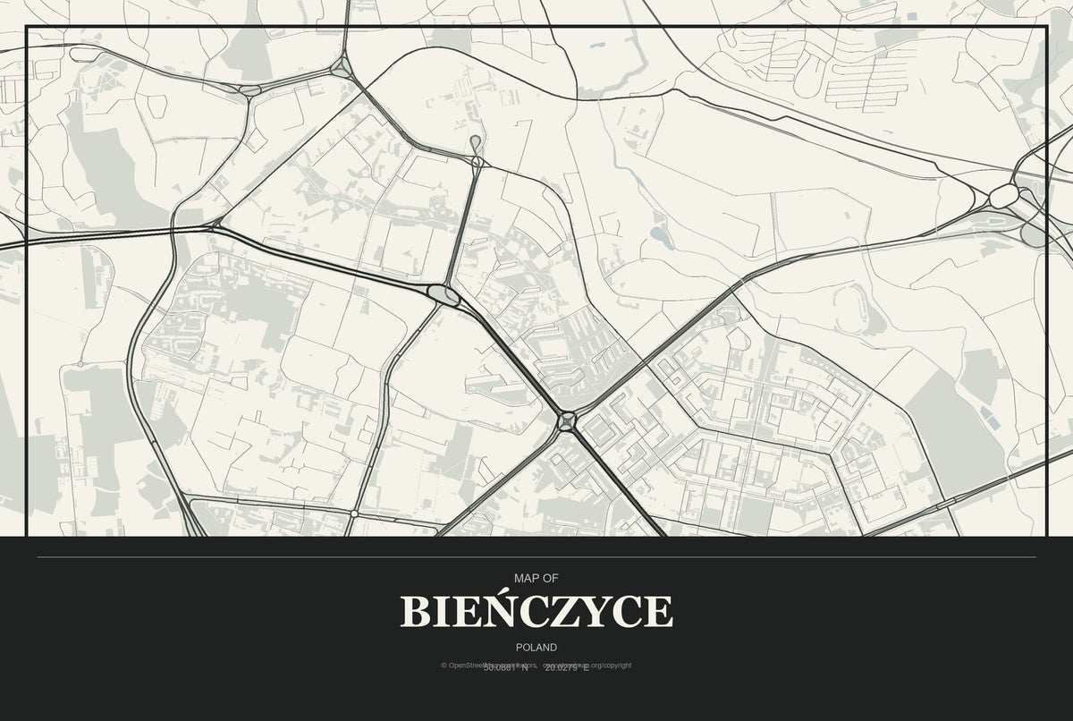 Bieńczyce, Poland City Map Aluminum Sign in Museum Plaque style
