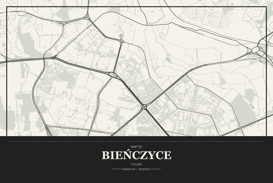 Bieńczyce, Poland City Map Aluminum Sign in Museum Plaque style