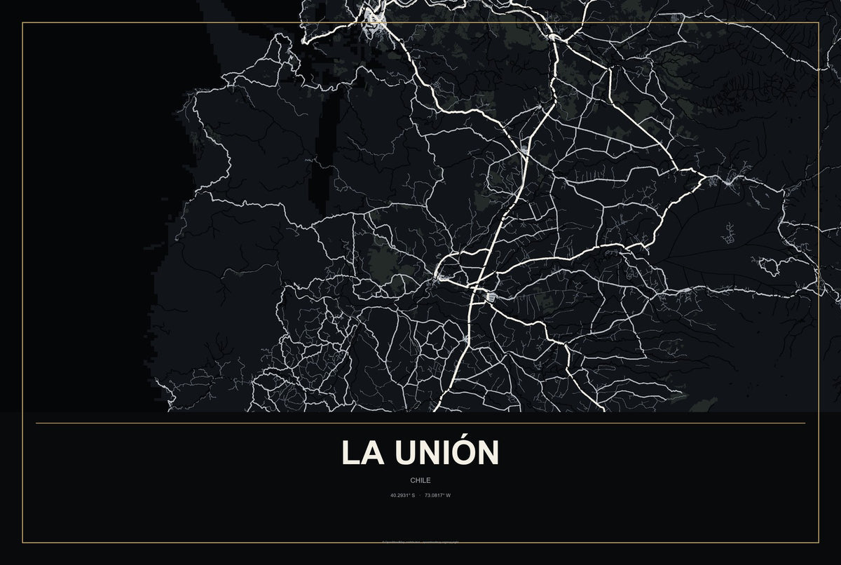 La Unión, Chile City Map Aluminum Sign in Metropolitan Noir style