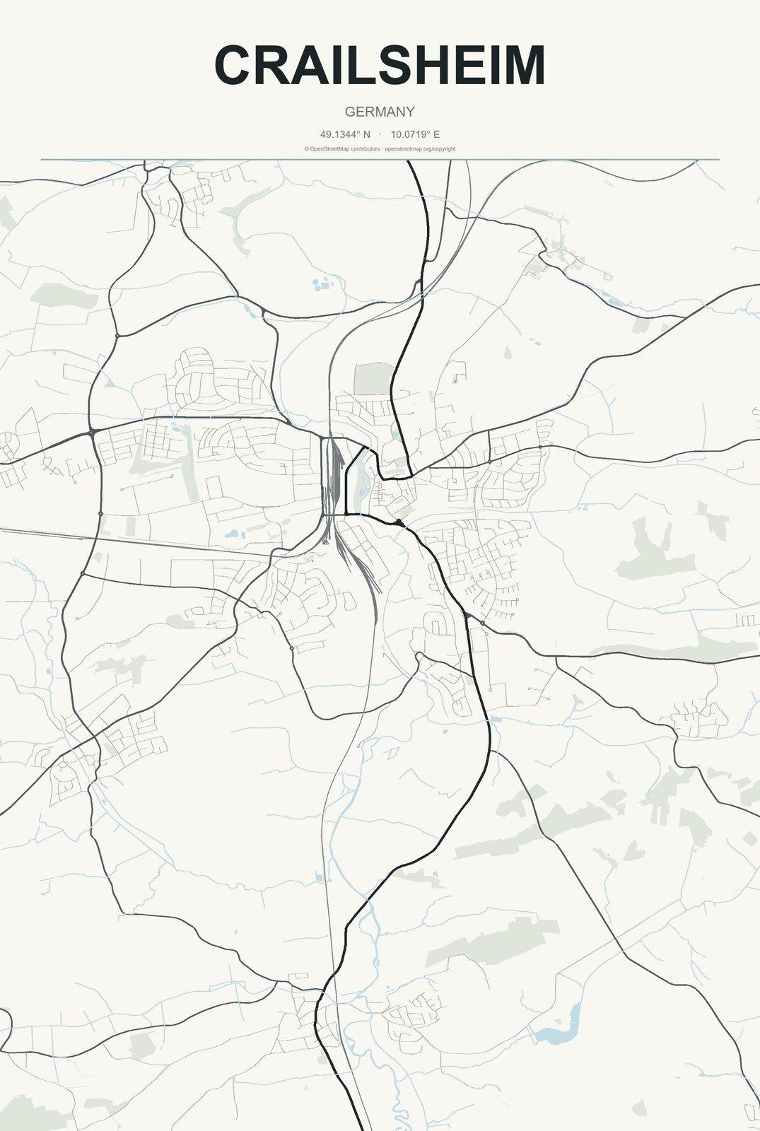 Crailsheim, Germany City Map Aluminum Sign in Headline Atlas style