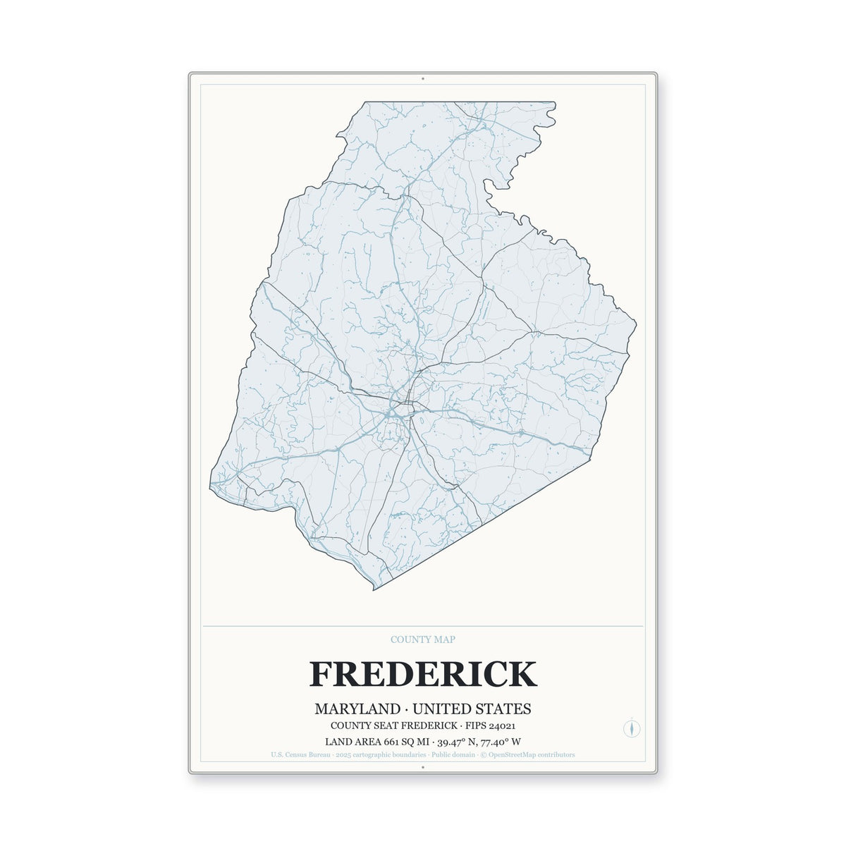 Frederick County, Maryland Map Aluminum Sign in Gallery Air style