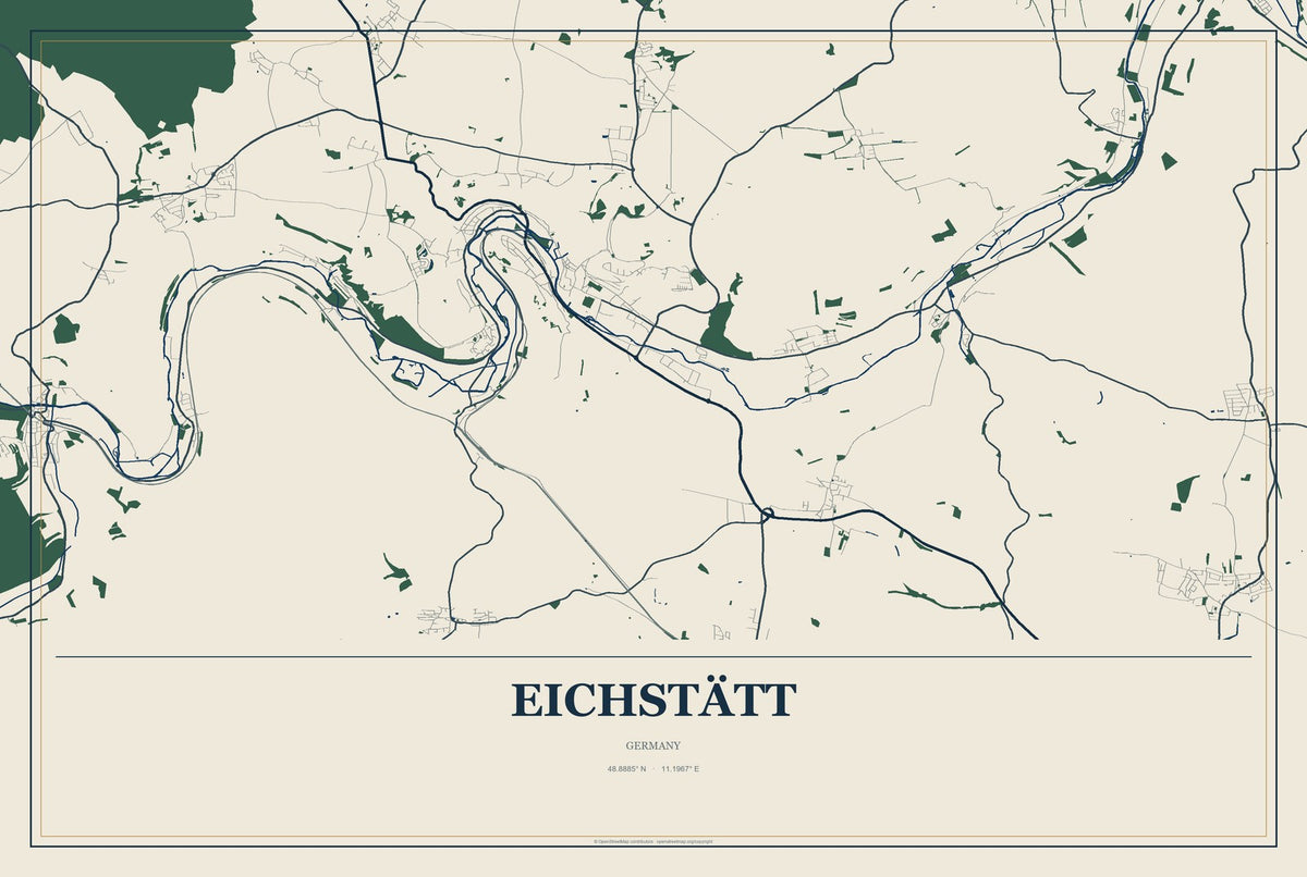 Eichstätt, Germany City Map Aluminum Sign in Coastal Cutout style