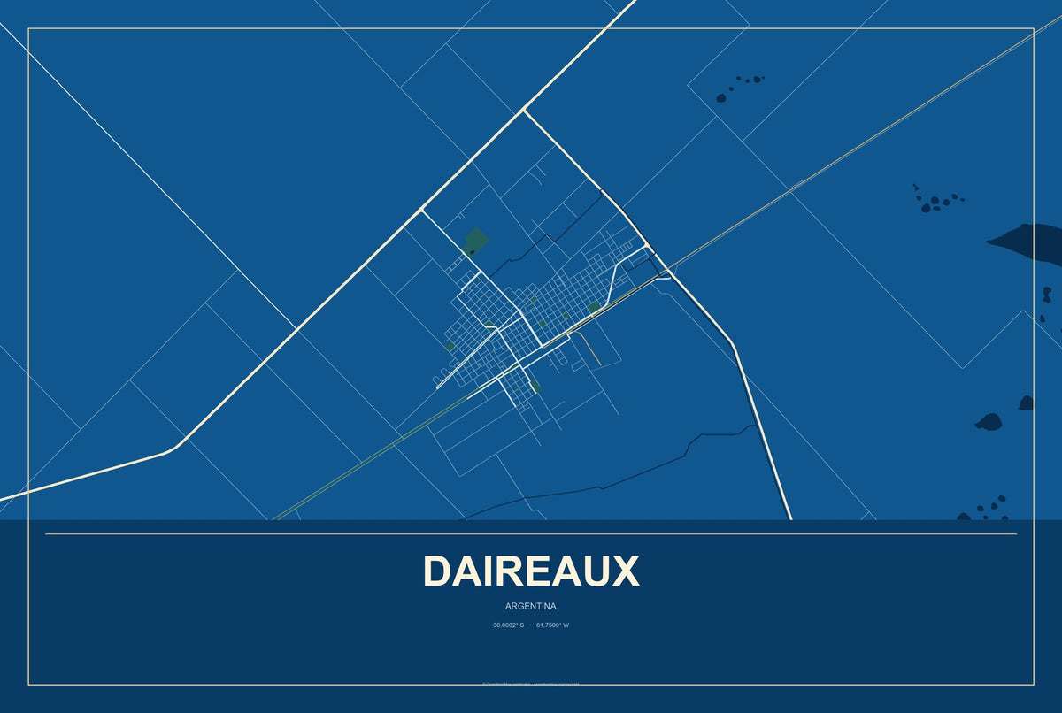 Daireaux, Argentina City Map Aluminum Sign in Harbor Cobalt style