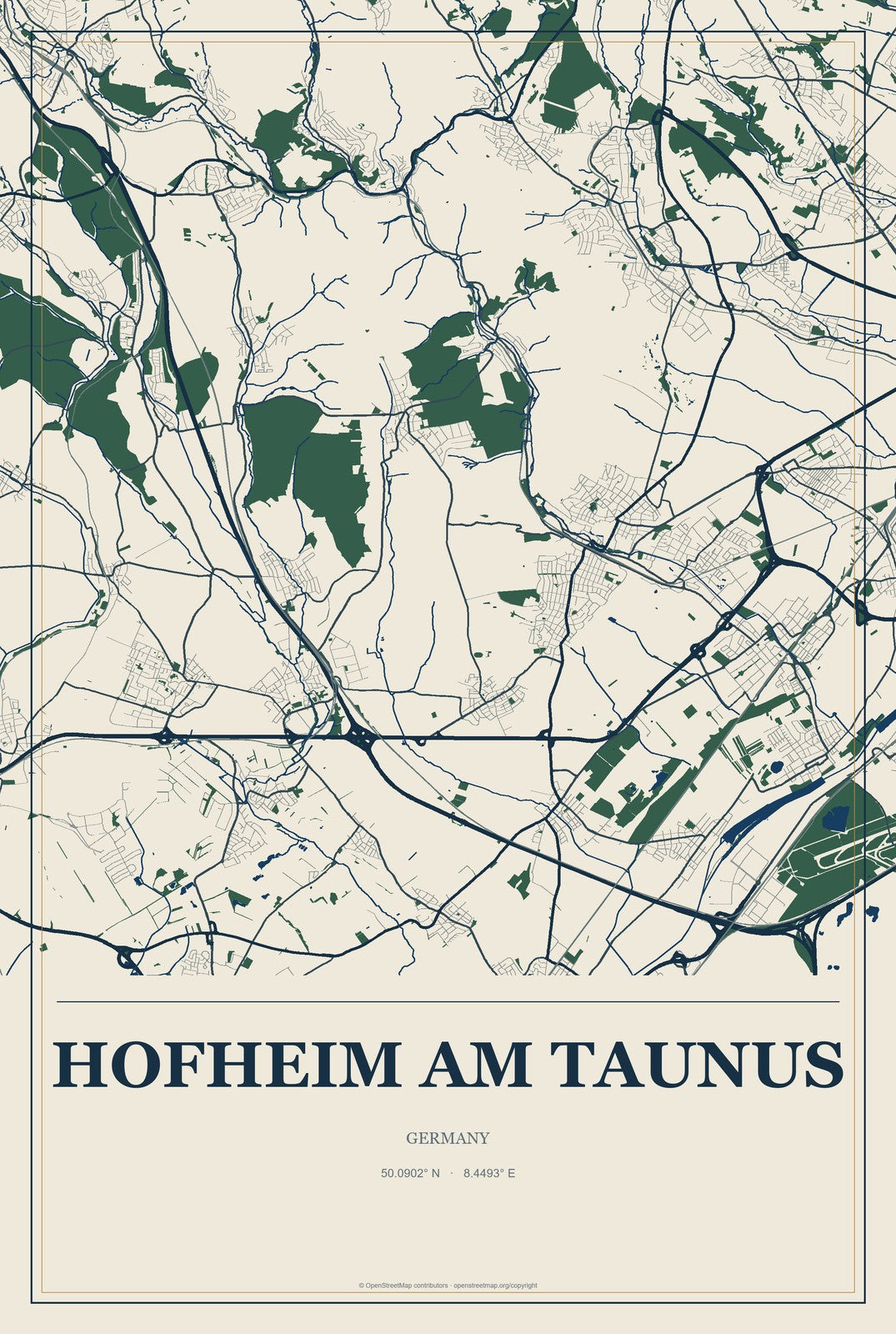 Hofheim am Taunus, Germany City Map Aluminum Sign in Coastal Cutout style